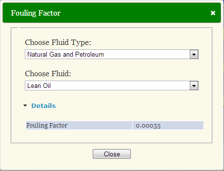 Database for fouling factors